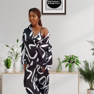 Three-Piece Set – Shirt, Spaghetti Strap Bustier & Elastic Waist Trousers