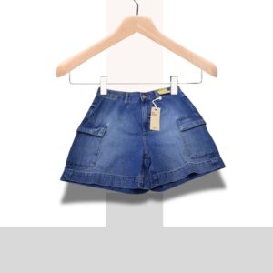 Cargo Denim Shorts – High-Waist Blue Jean Shorts with Side Pockets(Size UK12)