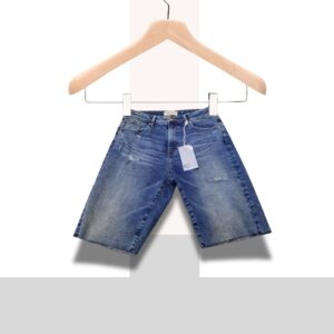 Long Denim Shorts – High-Waist Blue Knee-Length Jean Shorts(UK12)