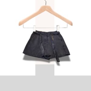 Black Denim Shorts – High-Waist Belted Jean Shorts with Pockets(UK10)