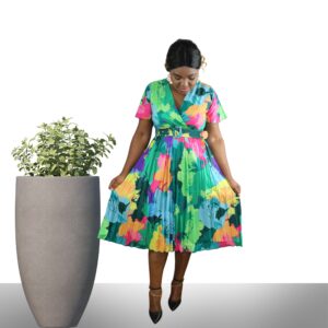 Vibrant Floral Belted Midi Dress – Chic, Colourful & Flattering Fit