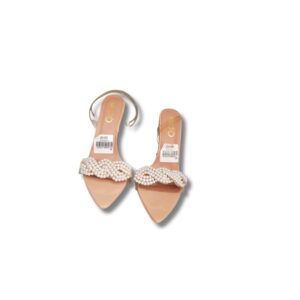 EGO Nude Clear Strap Heeled Sandals with Pearl Embellished Front