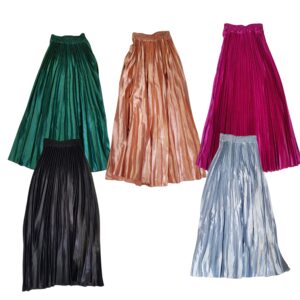 Pleated Satin Maxi Skirt – High Waist Flowy Skirt