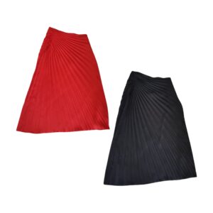  Asymmetrical Pleated Midi Skirt; Red or Black